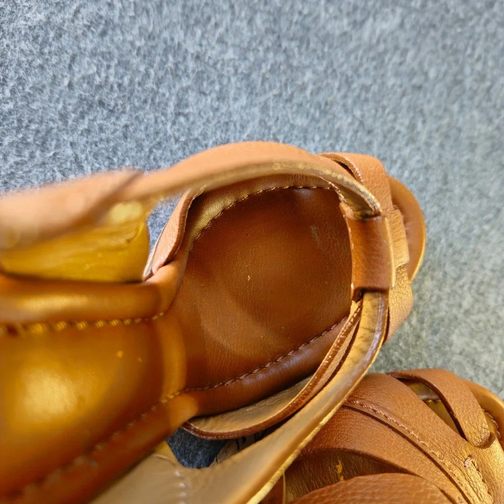 CHLOE Renna Cork Wedge Sandals 38 Act 36 Cognac Leather Strappy Platform CH16066